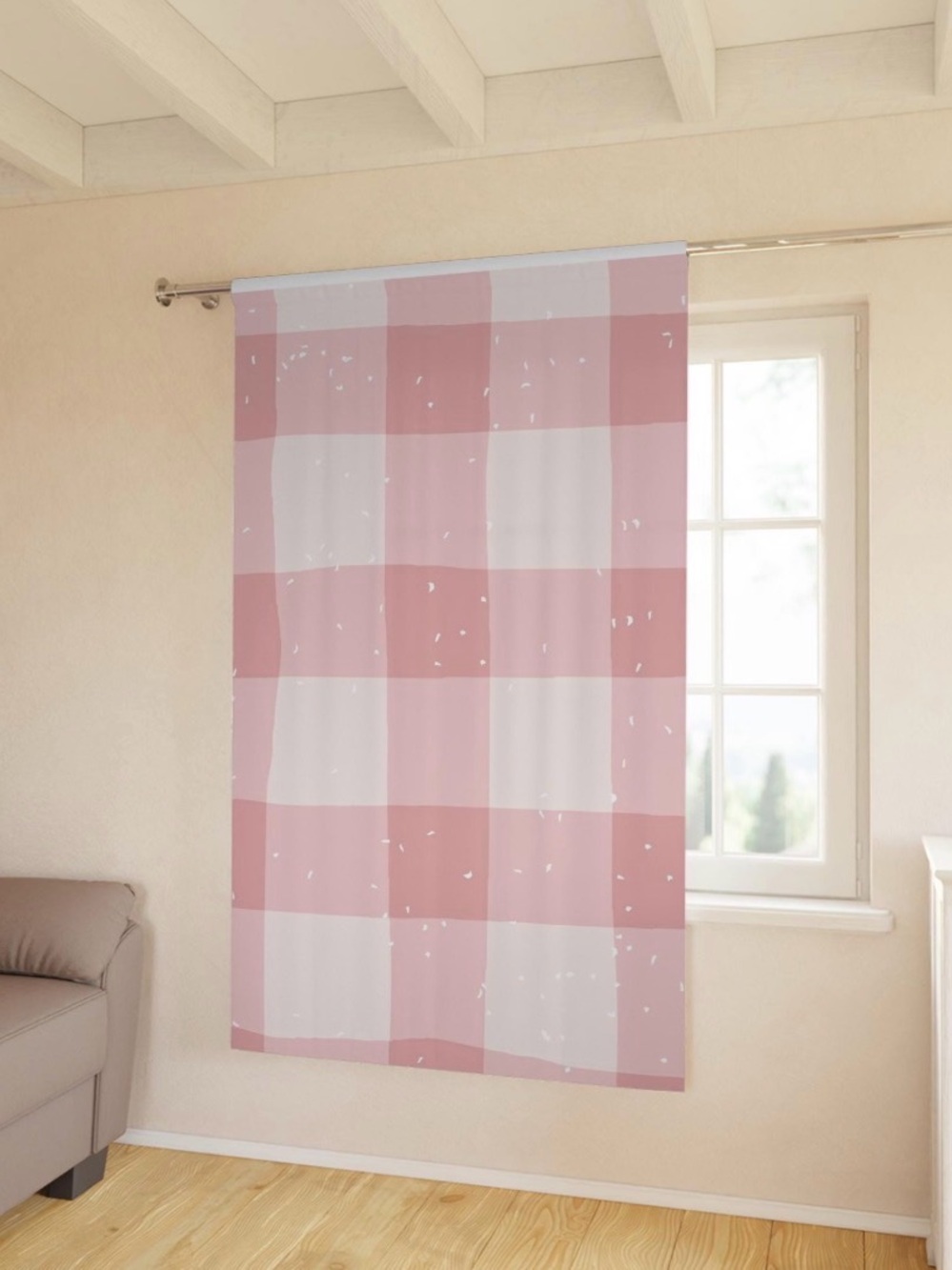 Blackout Pink Check Window Curtain Panel